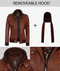 Decrum - Women's Edinburgh Genuine Leather Jacket With Removable Hood