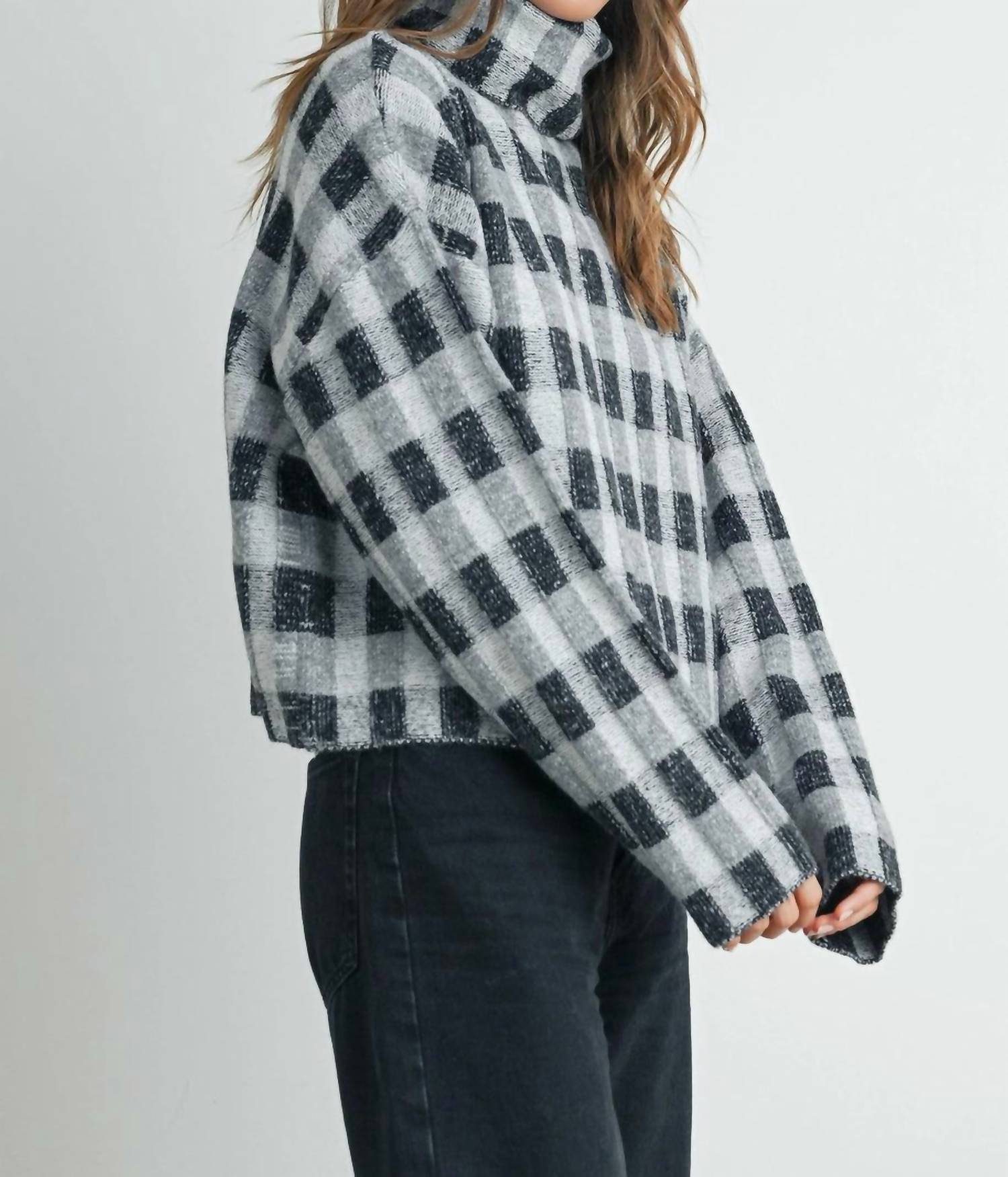 Buttermelon - Sanders Check Turtleneck Sweater Top
