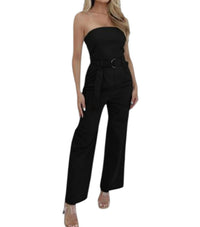PAPERMOON Hazel Strapless Cargo Jumpsuit in black wbuckle - women's pants
