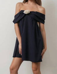 Pretty Garbage - Rosette Off Shoulder Mini Dress