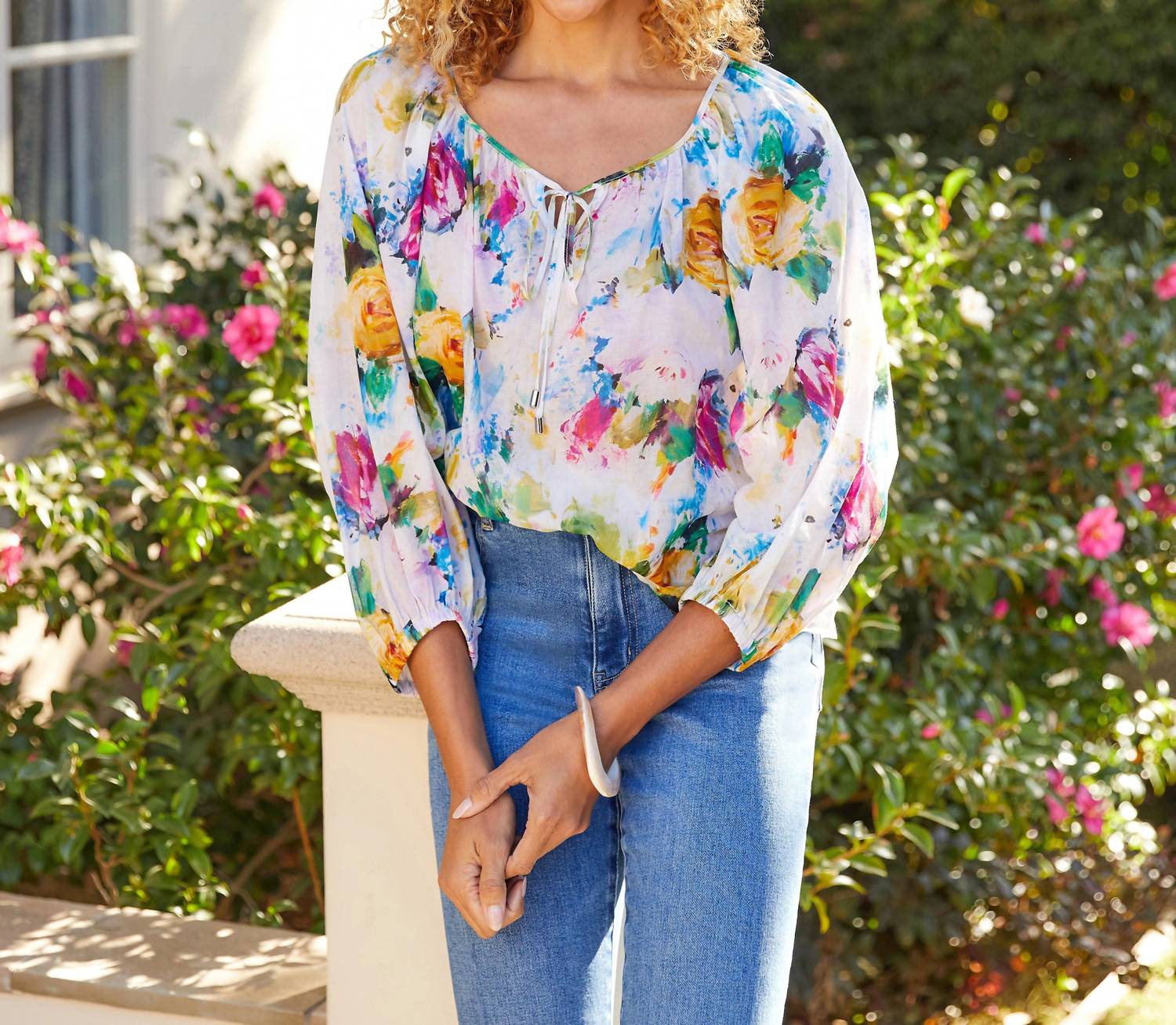 Karen Kane - Adel Abstract Floral Peasant Top