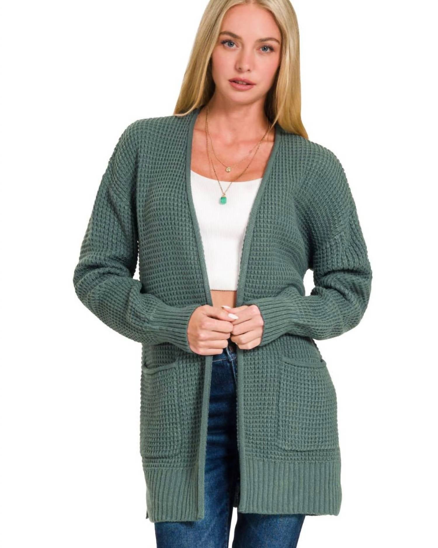 Vanilla Monkey - Cuddle Up Waffle Open Cardigan Sweater