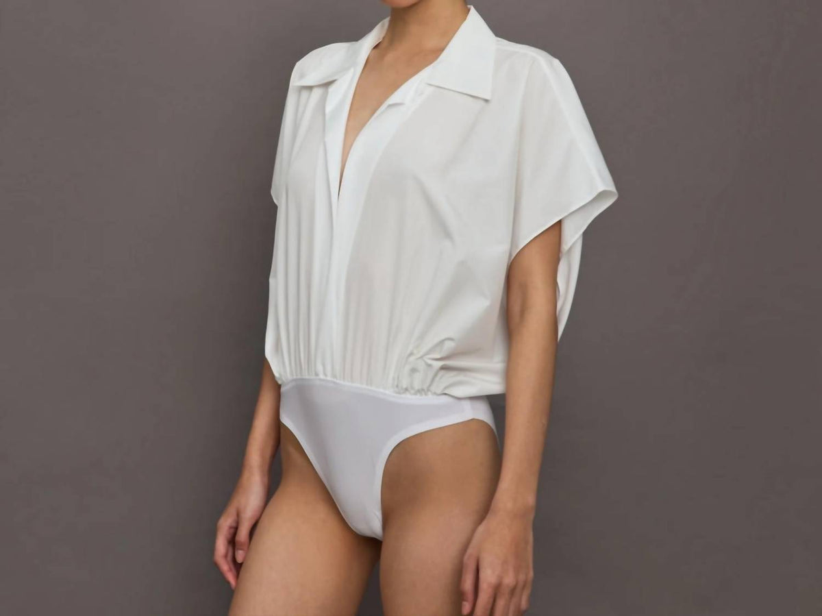 Norma Kamali - Super Boyfriend Neck Shirt Bodysuit