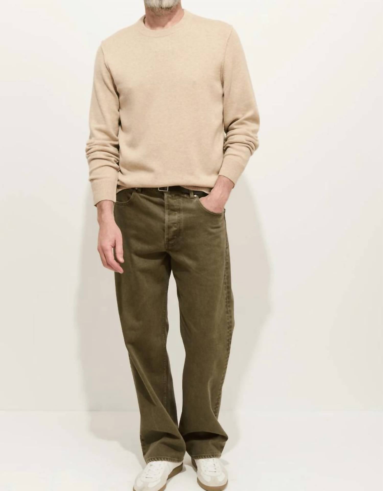ALEX MILL Reverse Seam Crew Sweater in light camel - men's sweater