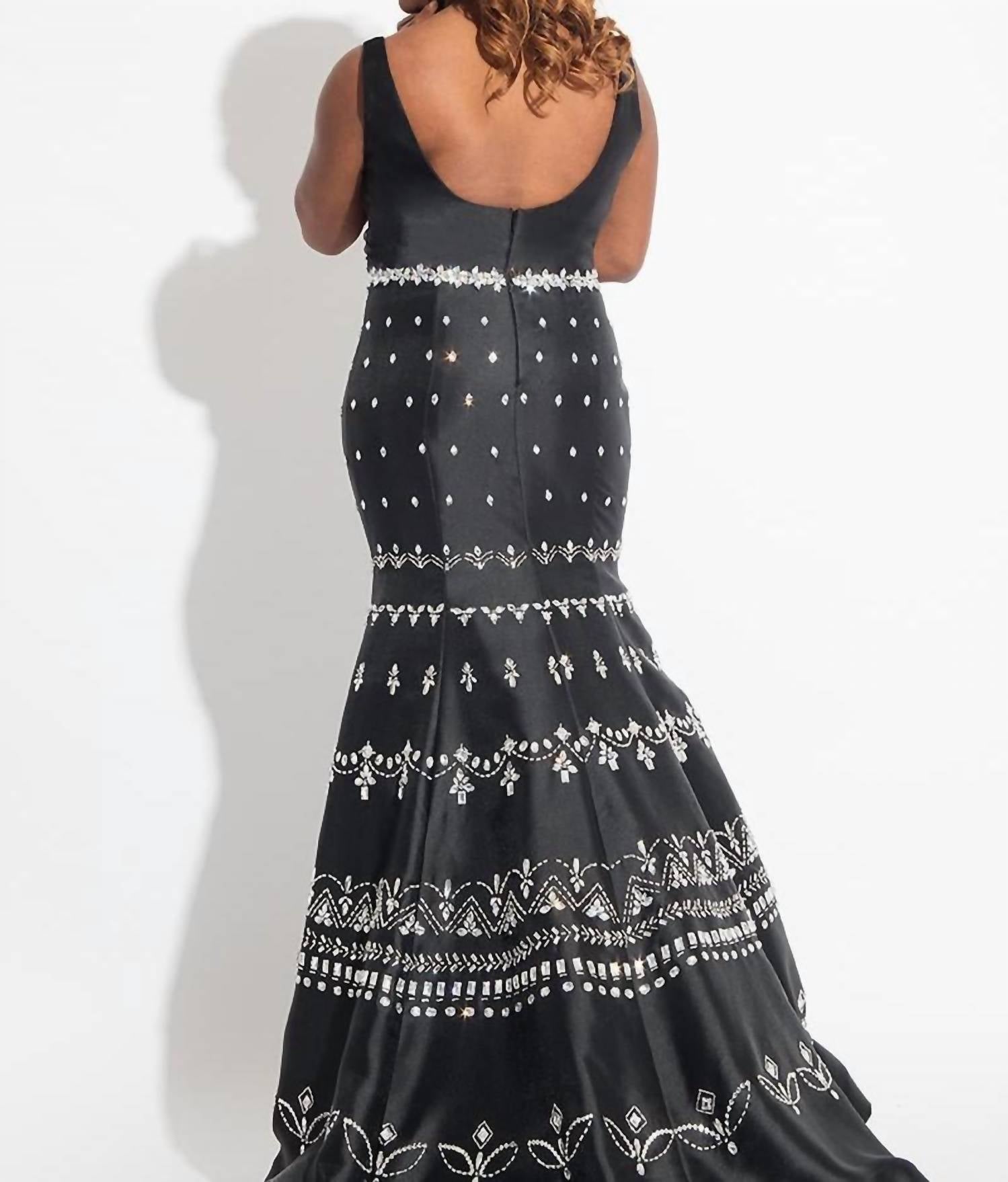 Rachel Allan - Scoop Neck Beaded Mikado Prom Gown