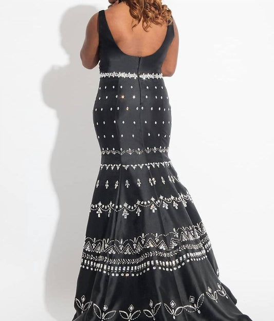 Rachel Allan - Scoop Neck Beaded Mikado Prom Gown