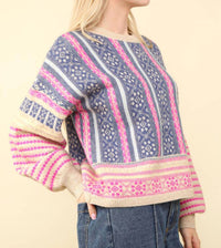 Very J - Women's Opal Oversized Cozy Printed Knit Sweater