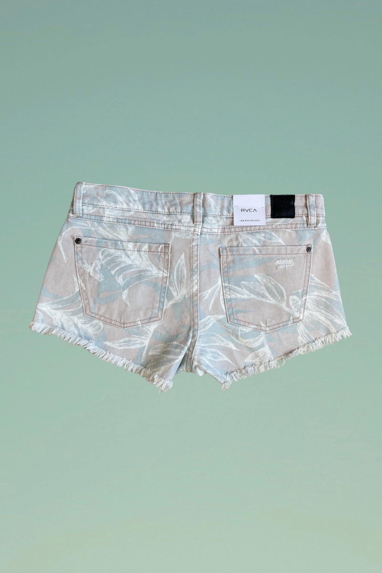 Rvca - Tropical Print Distressed Denim Shorts