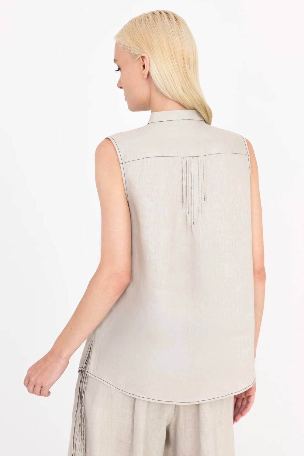 Elaine Kim - Linen Shell Pin Tuck Top