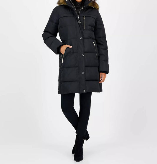 Michael Kors - Faux Fur Trim Hooded Puffer Full Zip Coat