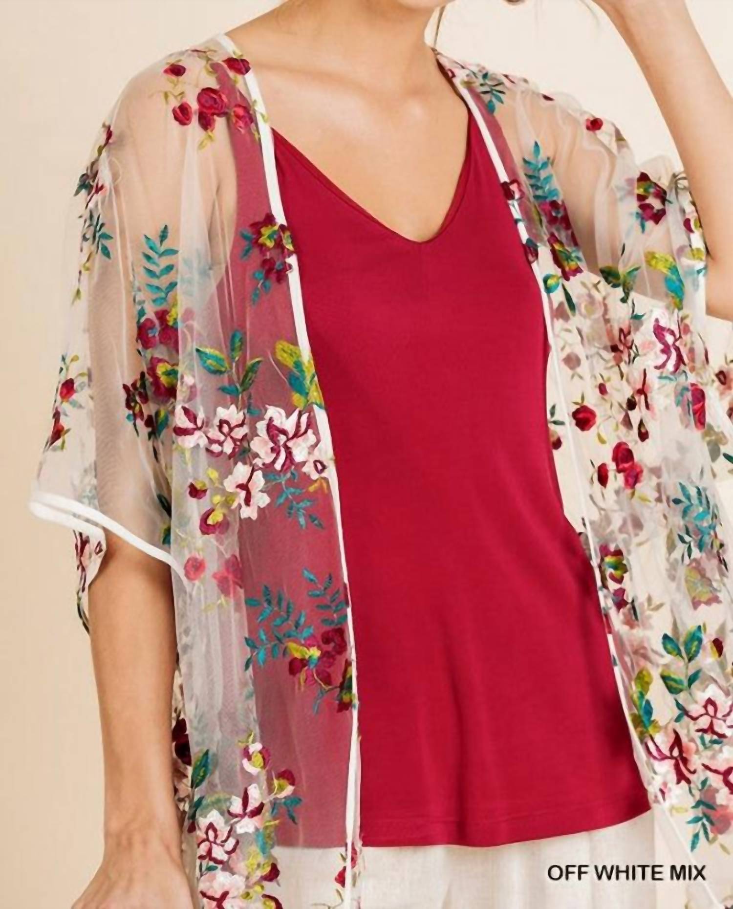 Umgee - Floral Embroidered Sheer Mesh Kimono