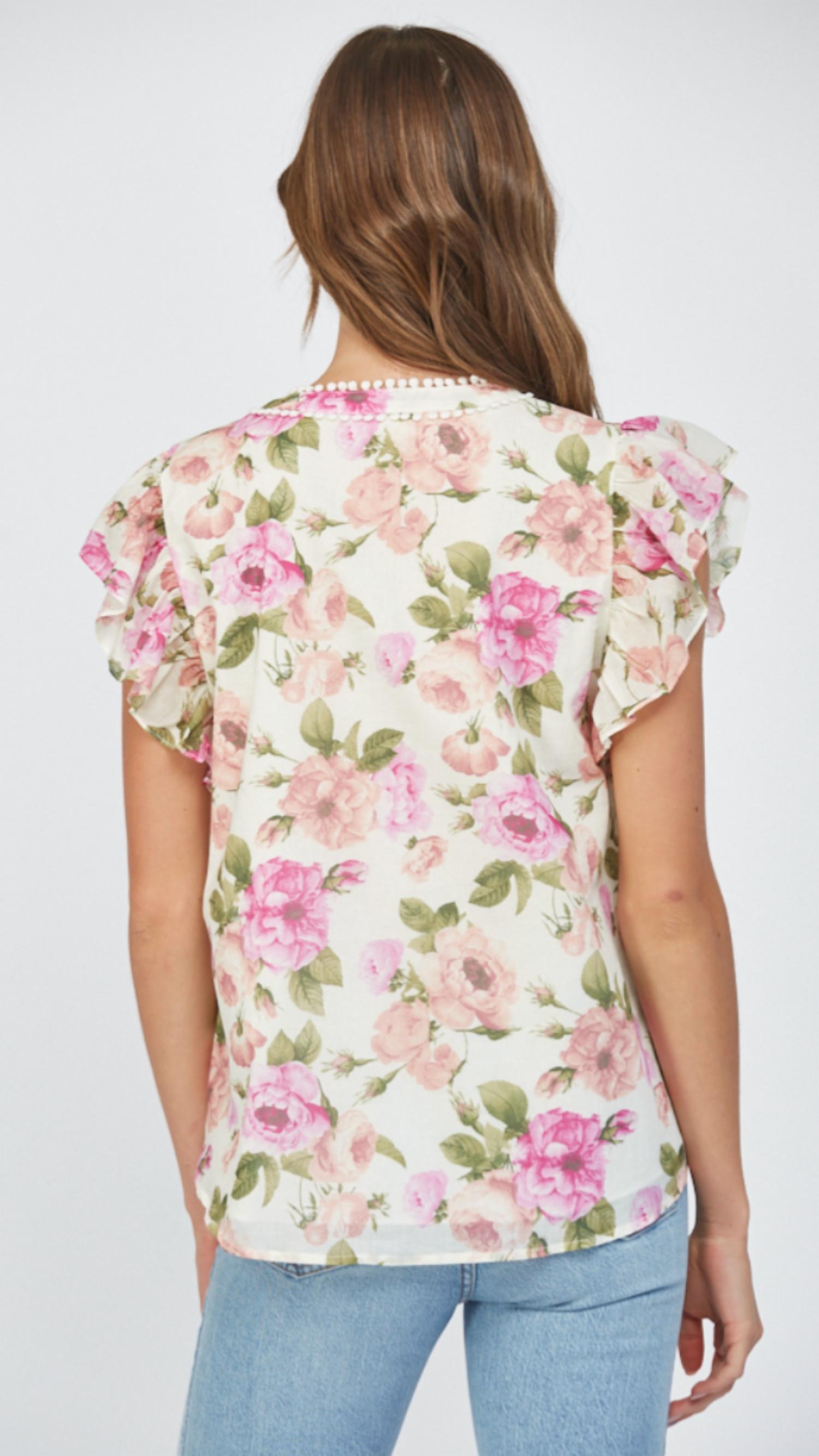 Fate - Floral Flutter Sleeve Top