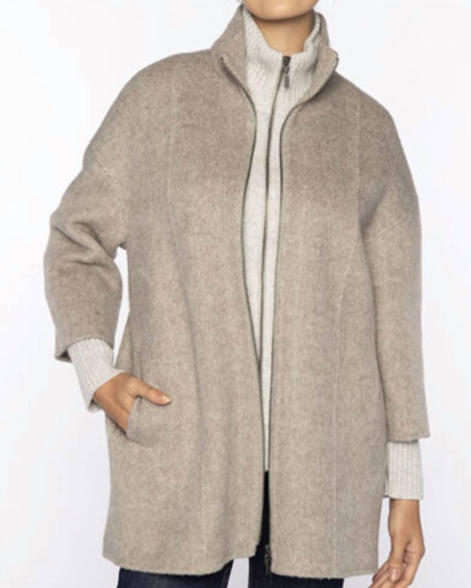 Kinross - Brushed Herringbone Zip Mockneck Coat