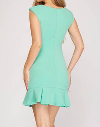 Sleeveless Square Neck Dress With Pleated Hem