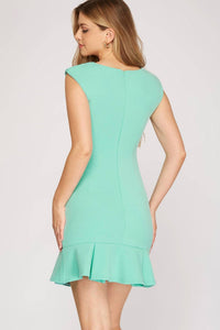Sleeveless Square Neck Dress With Pleated Hem