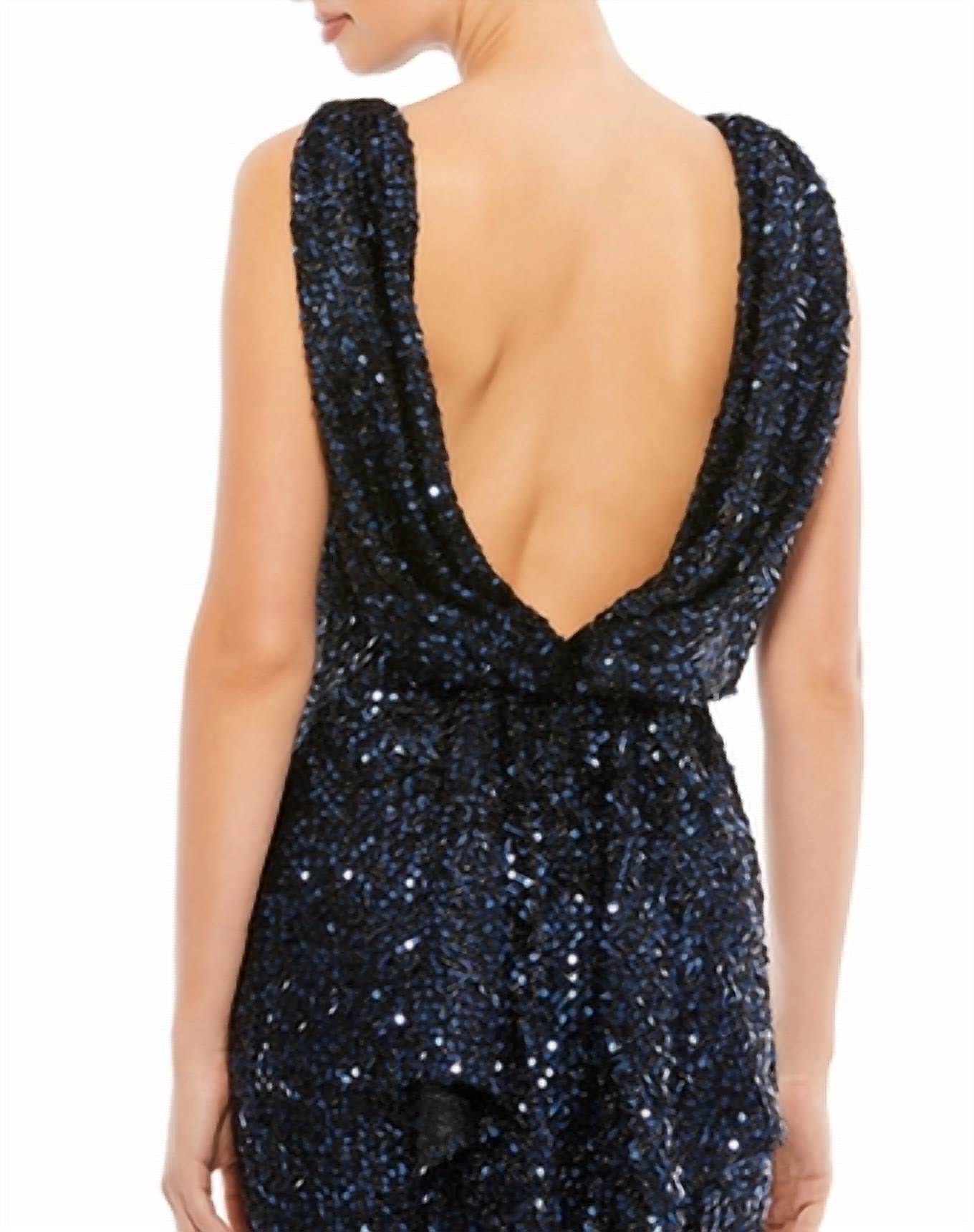 Mac Duggal - Cowl Back Boat Neck Sequined Evening Gown