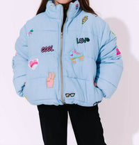 Lola + The Boys Kid's Cool Love Puffer in blue - kids' jacket - detail view