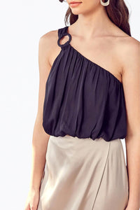 ONE-SHOULDER DRAPED SATIN TOP