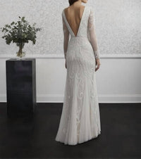 Adrianna Papell Long Sleeve Wedding Dress in ivory pearl - women's dress - detail view