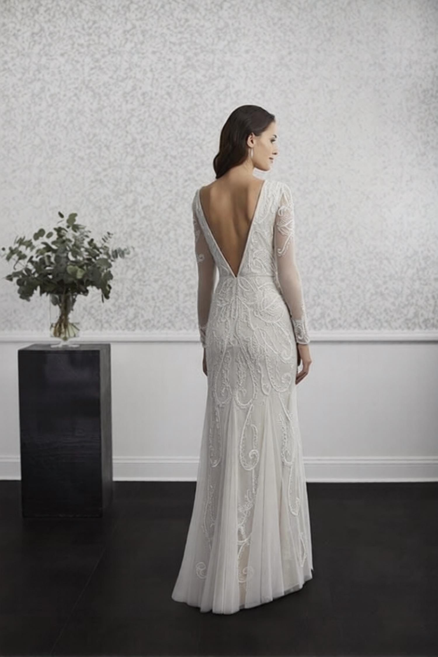 Adrianna Papell Long Sleeve Wedding Dress in ivory pearl - women's dress - alternate view