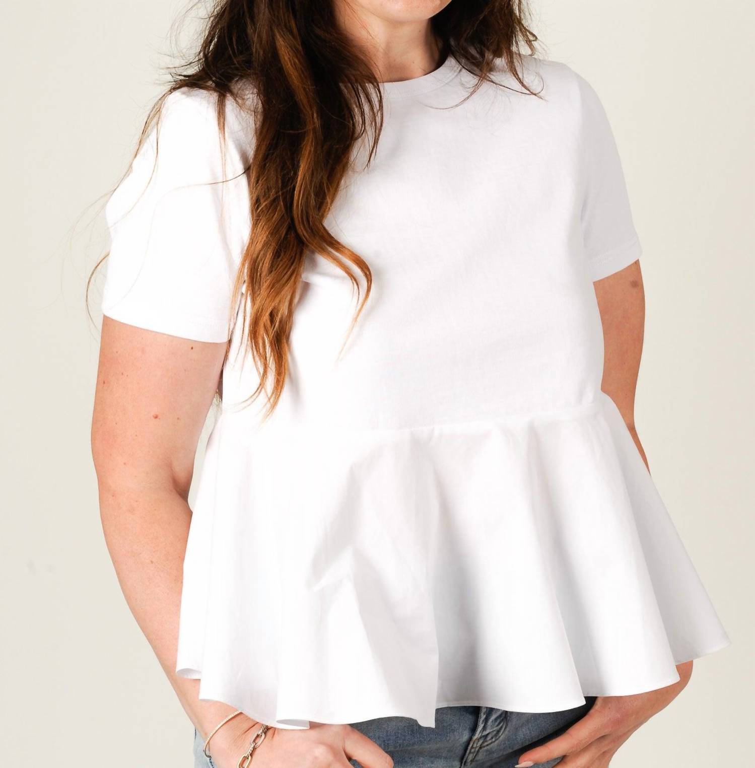 PINCH Modern Contrast Peplum Blouse in white - women's blouse
