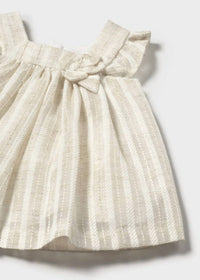 Mayoral - Newborn Girl Striped Linen Dress With Nappy Cover Set
