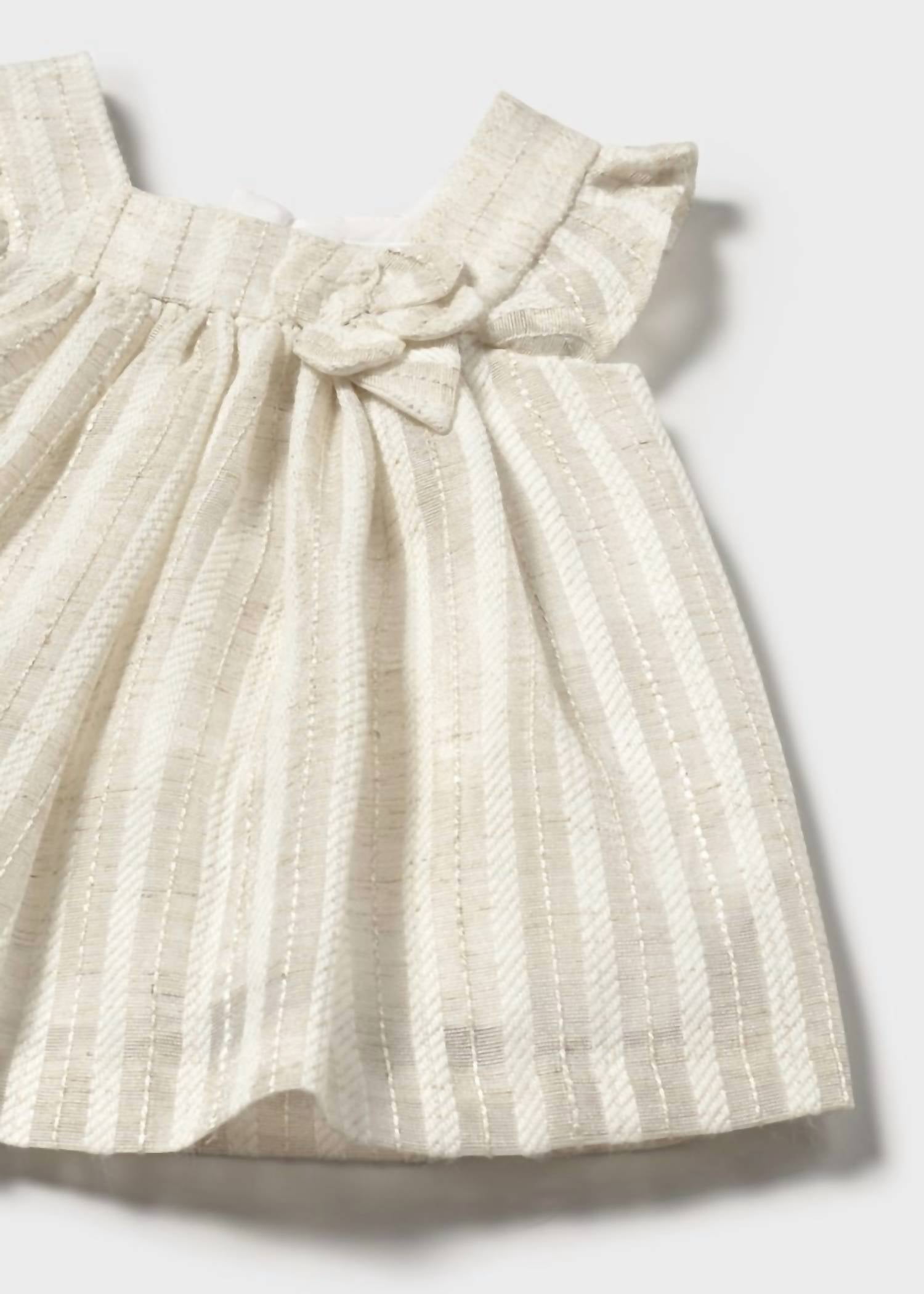 Mayoral - Newborn Girl Striped Linen Dress With Nappy Cover Set