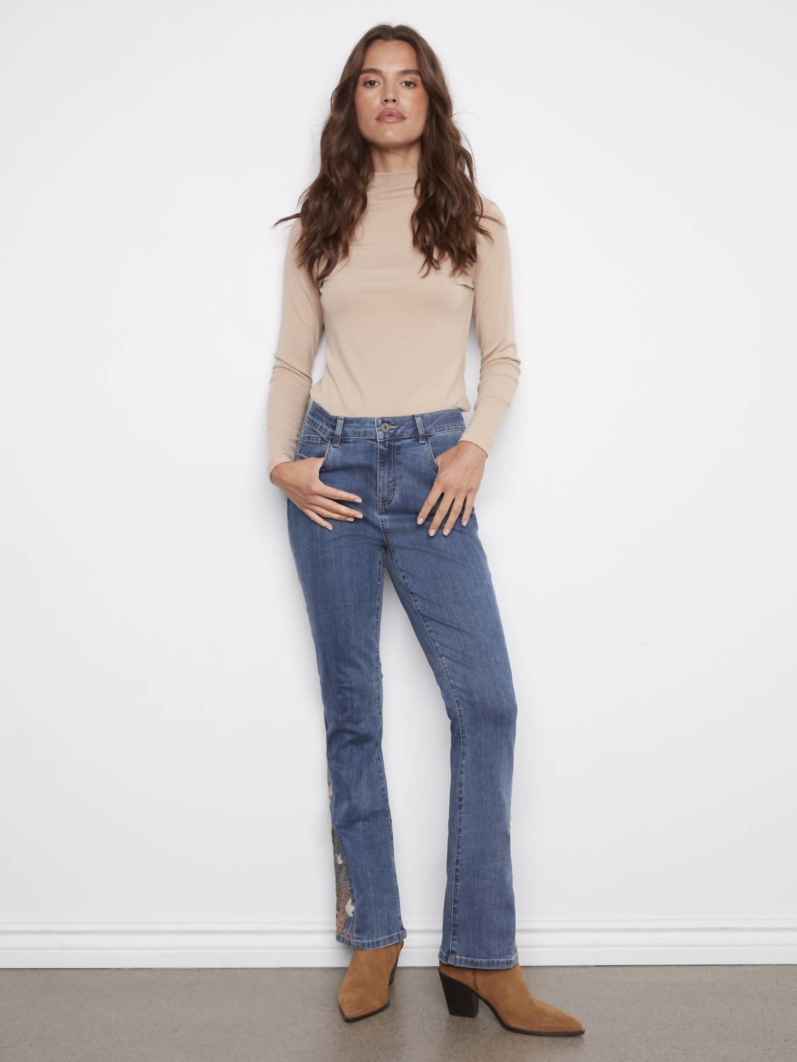 Charlie B - Side Embroidered Stretch Denim Bootcut Pants