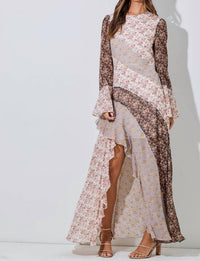 Baevely by Wellmade Floral Chiffon Ruffle Maxi Dress in multi colored - women's dress