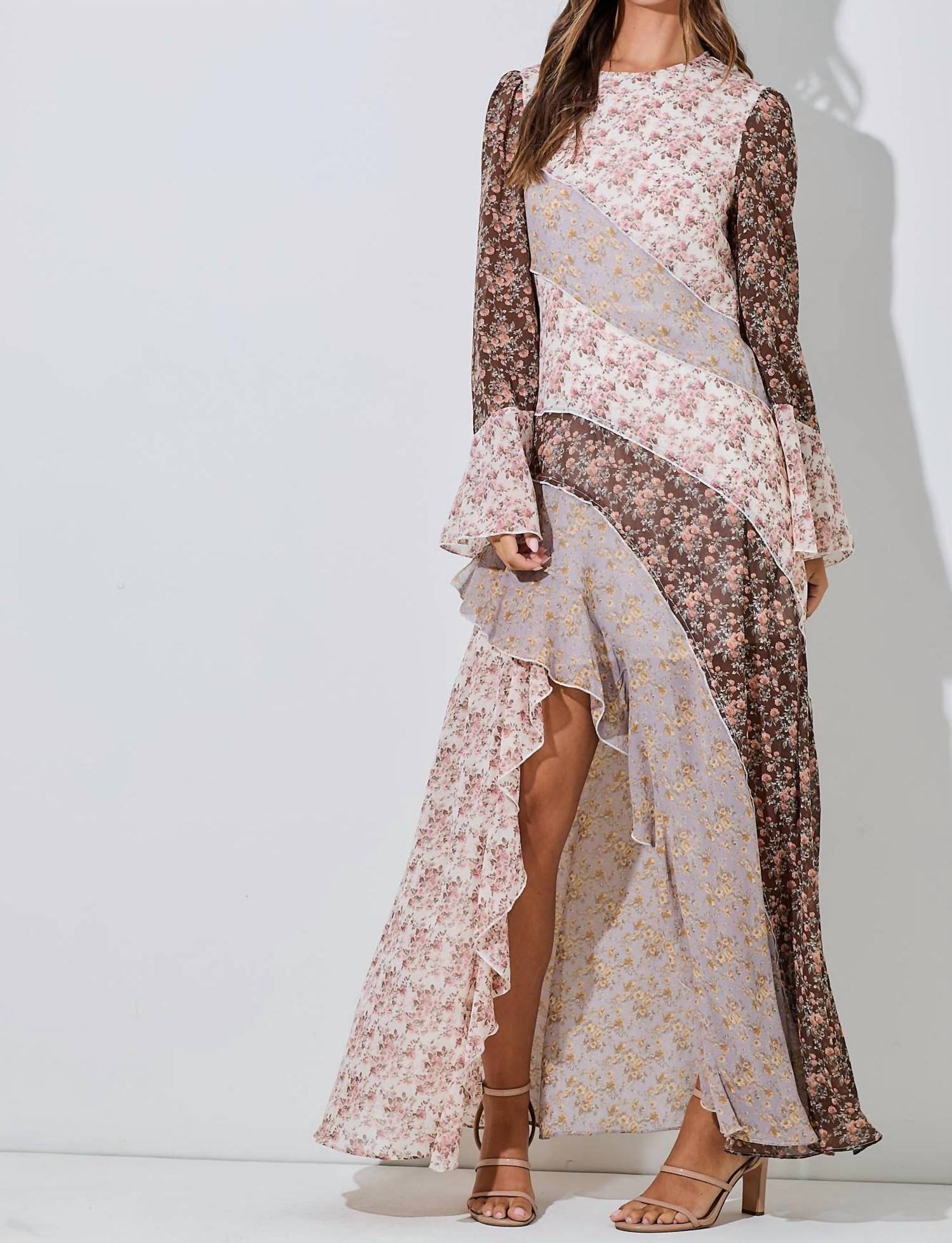 Baevely by Wellmade Floral Chiffon Ruffle Maxi Dress in multi colored - women's dress