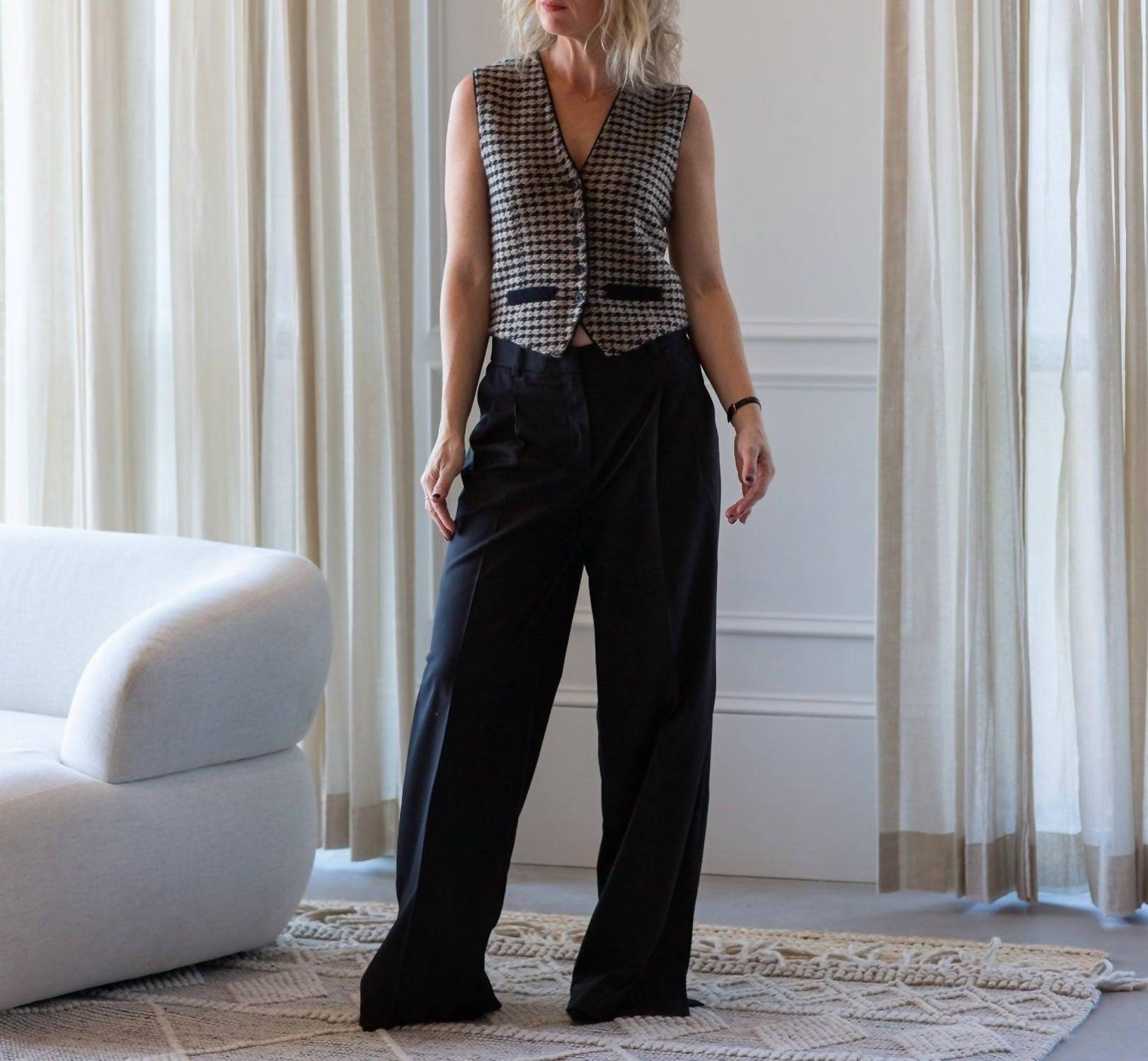 Guest In Residence - Houndstooth Tailored V-neck Vest