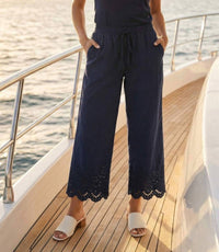 Karen Kane - Embroidered Scallop Edge Cropped Pants