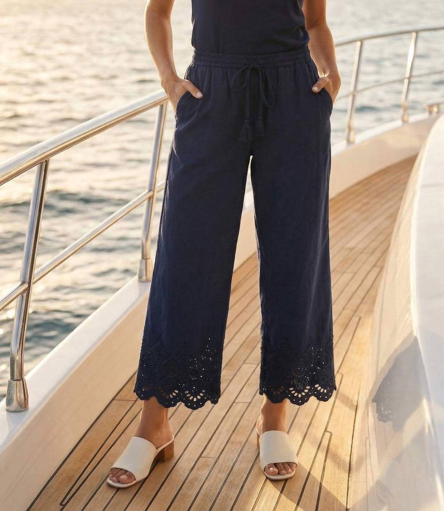 Karen Kane - Embroidered Scallop Edge Cropped Pants