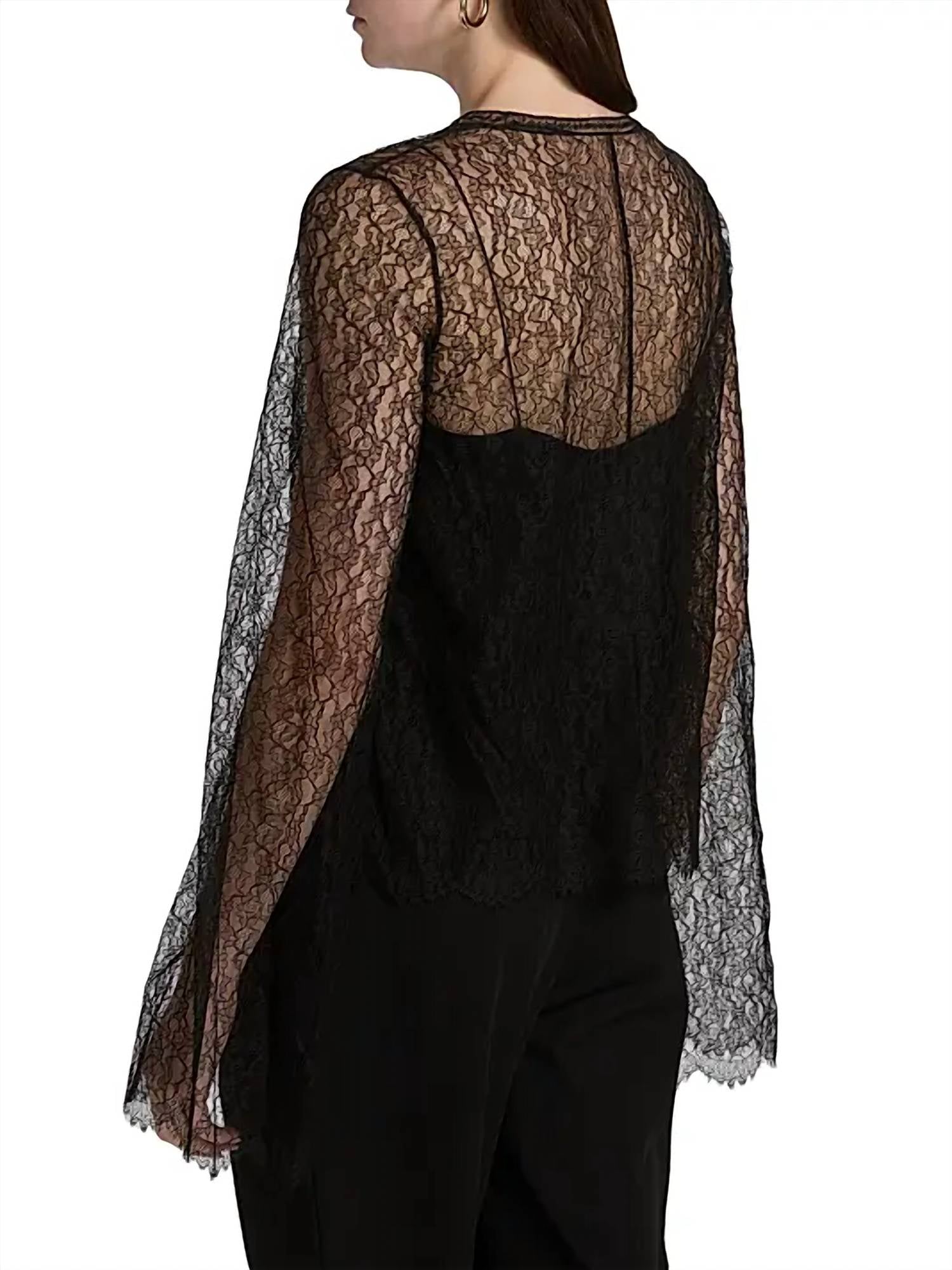 Brandon Maxwell Eloise Relax Lace Top in black - women's blouse - detail view