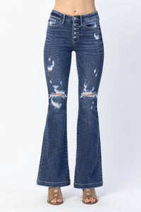 Judy Blue - Superstar Button Fly Flare Destroyed Jeans