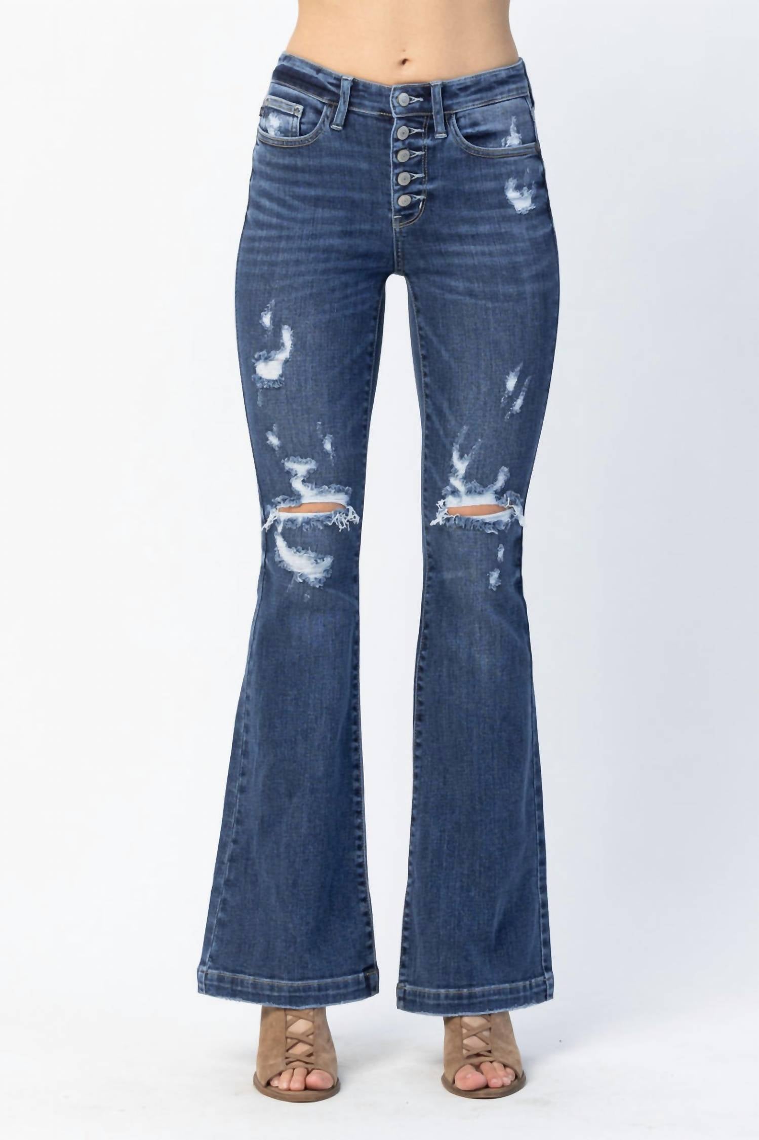 Judy Blue - Superstar Button Fly Flare Destroyed Jeans