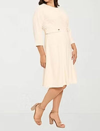 London Times - 3/4 Sleeve A-line Midi Dress
