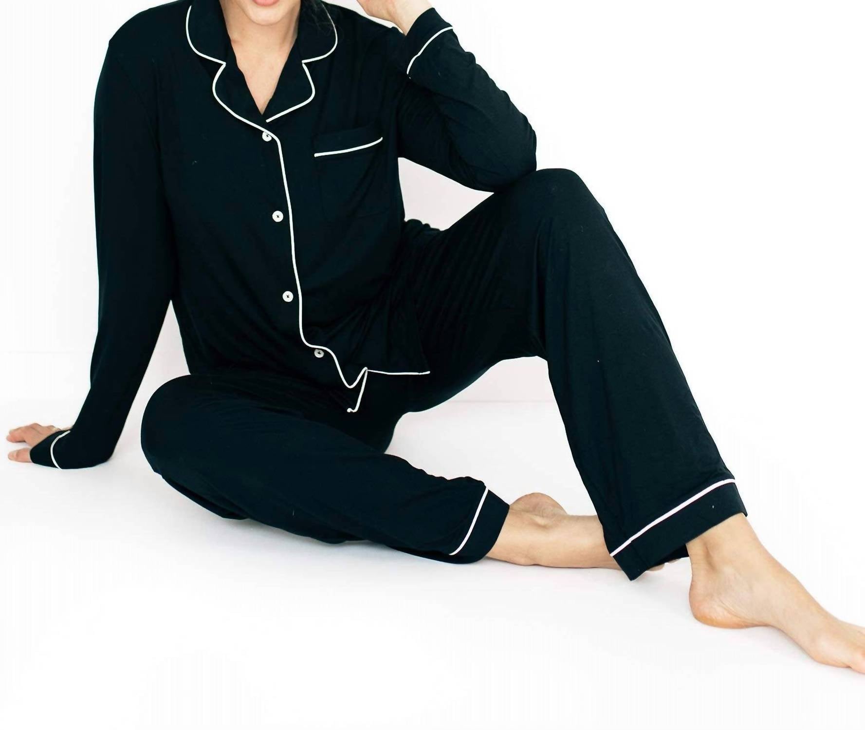 Kindred Bravely Maternity Bamboo Classic Long Sleeve And Nursing Pajama Set in black - women's sleepwear - alternate view
