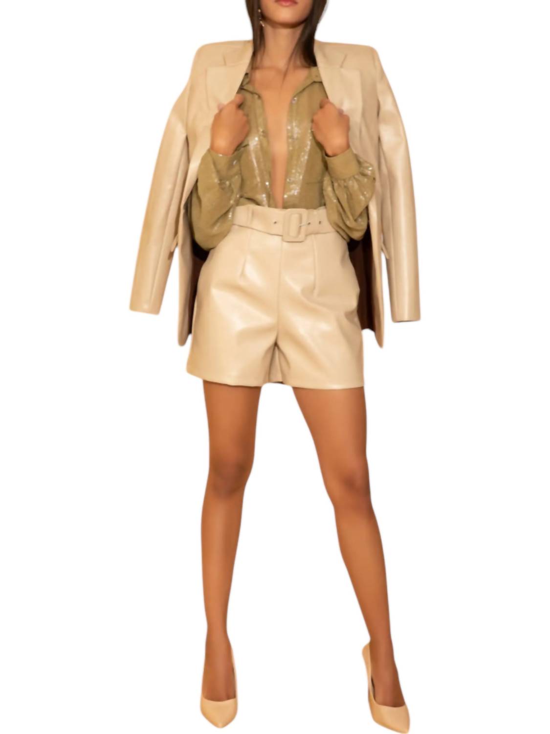 Golden - Selena Faux Leather Long Shorts