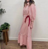 Polagram - Striped Contrast Side Ribbon Midi Dress