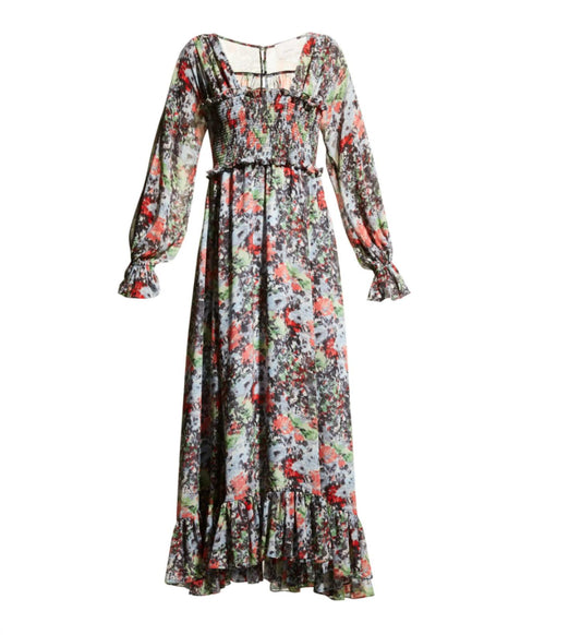 Leigh Floral Square Neck Long Sleeve Smocked Maxi Length Dress Multi