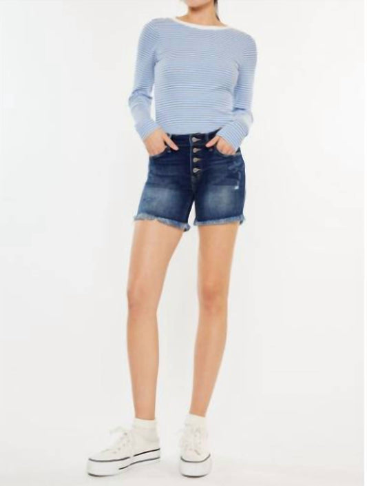 Kancan - Mid Rise Button Up Denim Shorts