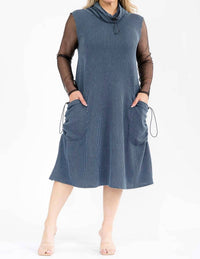 Karen T Design - Cowl Turtle Neck Pocket Midi Dress