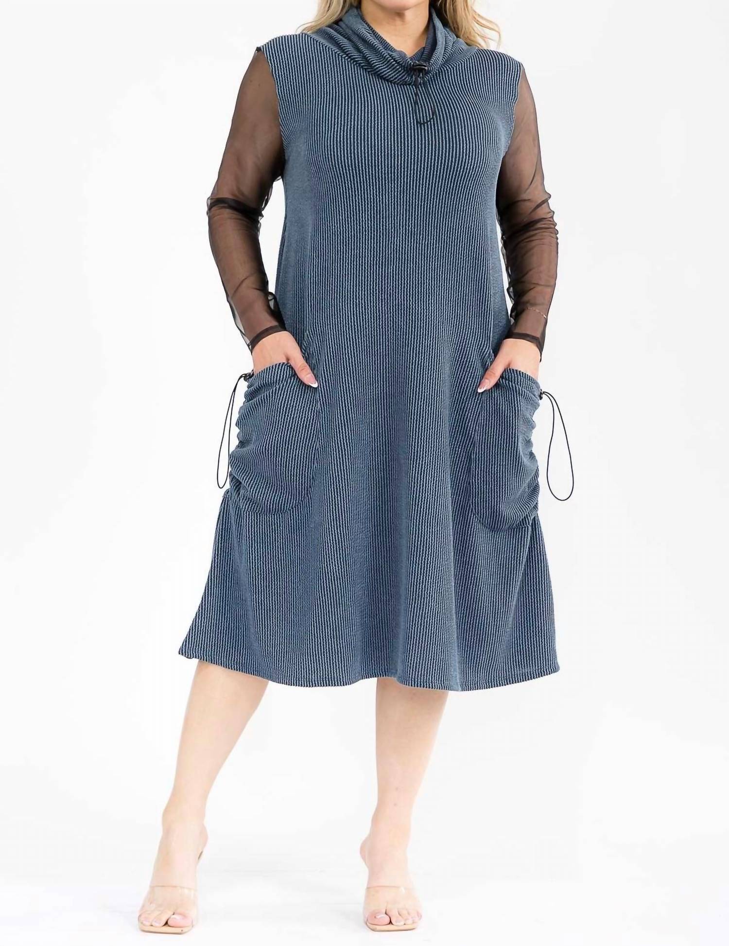 Karen T Design - Cowl Turtle Neck Pocket Midi Dress