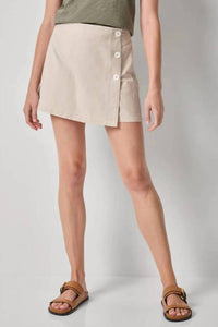 Lilla P - Linen Blend Asymmetrical Button-front Skort