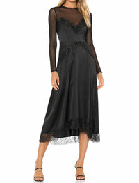 THE KOOPLES Sheer Lace Beaded Long Sleeve Midi Dress in black - women's dress