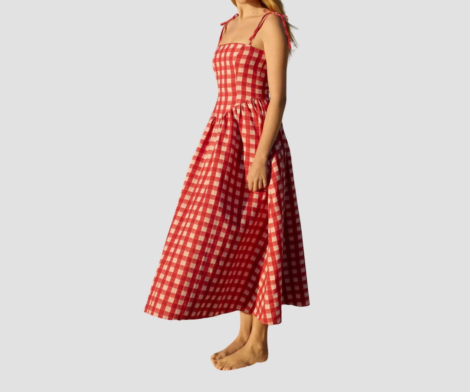 Aston Studio Polly Maxi Dress in redcurrant gingham - women's dress - alternate view