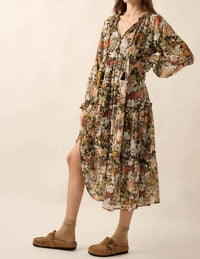 Promesa - Women's Floral V Neck Chiffon Midi Dress
