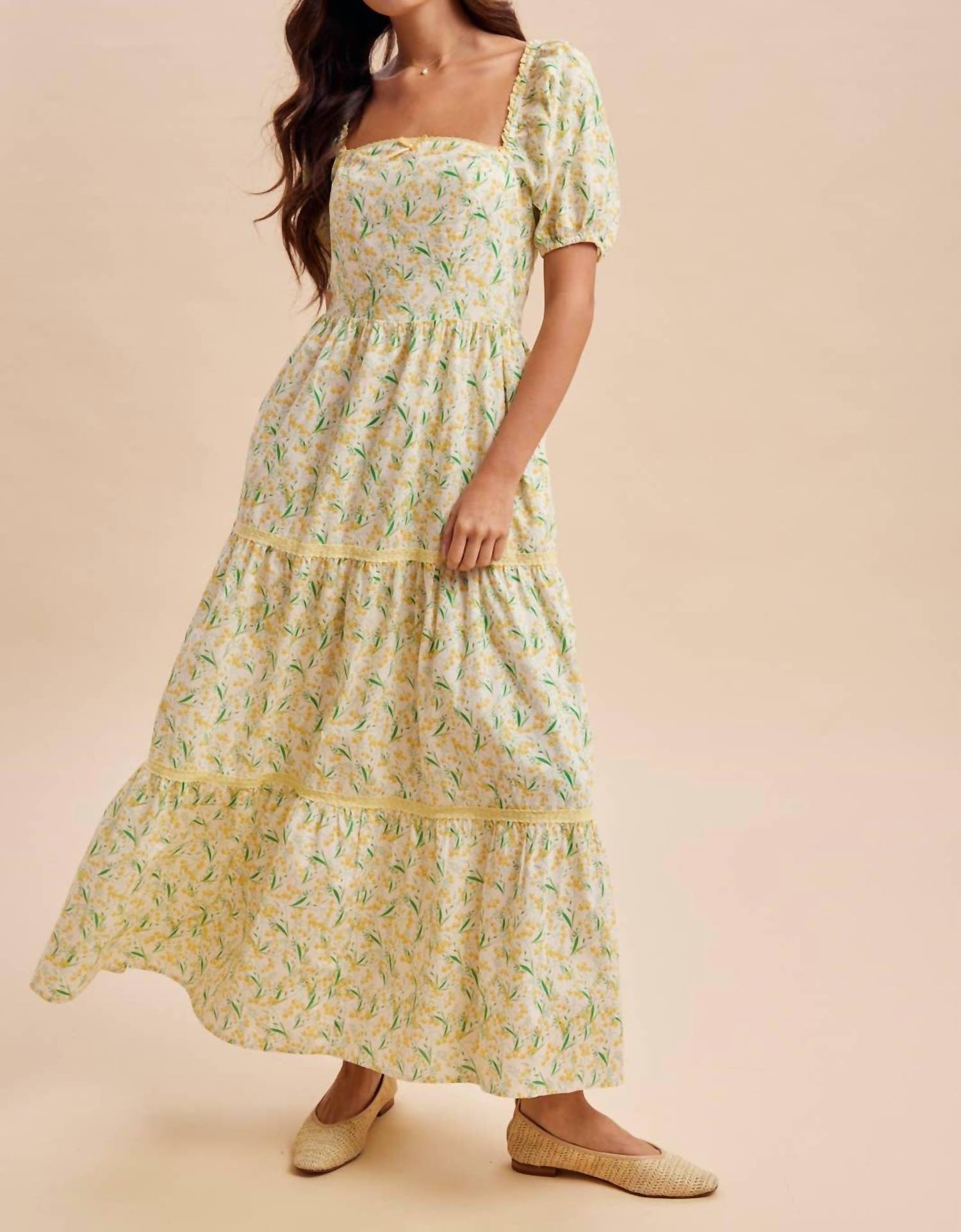 In-Loom - Women's Floral Square Neck Maxi Dress