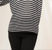 Angel Apparel Stripe Crochet Knit Top in black white - women's long sleeve top